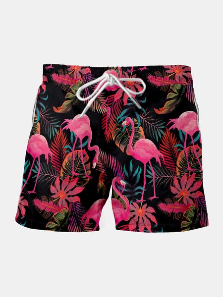 

Flamingo Graphic Men's Casual Beach Shorts, Black, Men's shorts