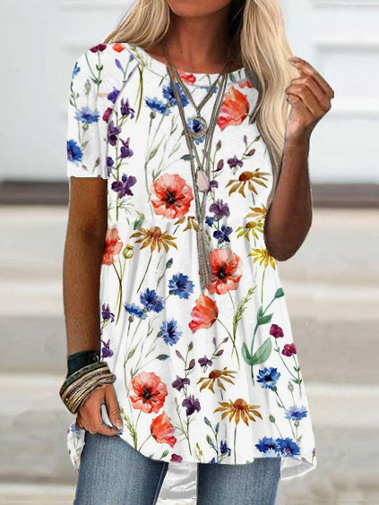 

Casual Short Sleeve Tops, White, Tops