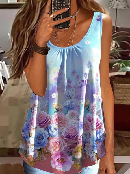 

Floral Loosen Crew Neck Knit, Flower, Tank Top