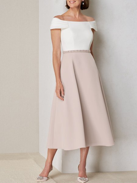 

Color Block Formal Elegant Short Sleeve Dress, Pink, Midi Dresses