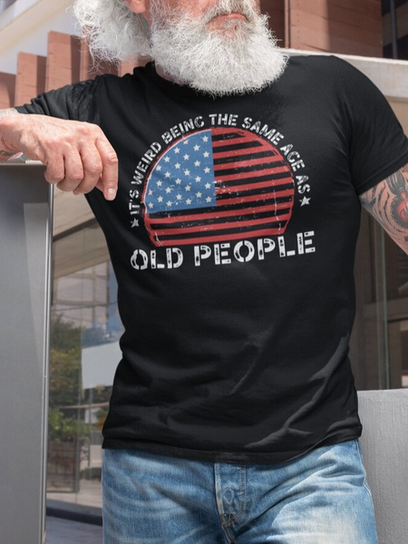 

Men's Funny Old Prople Print Casual Short Sleeve T-Shirt, Black, T-shirts