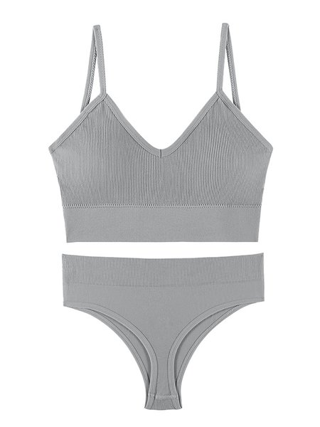 

JFN Comfortable Breathable Seamless Thong Sports Underwear Set Plus Size, Silver grey, Bra & Bra Sets