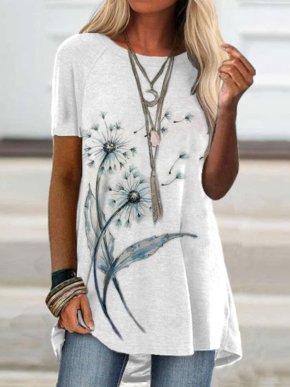 

Crew Neck Casual Short Sleeve T-Shirt, White-gray, T-Shirts