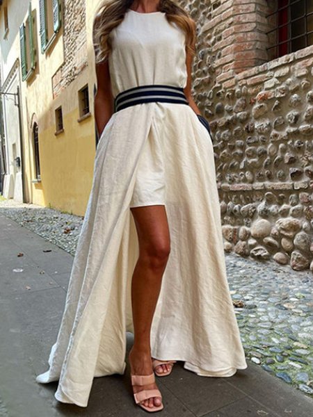 

Vacation Sleeveless Woven Dress, White, Maxi Dresses