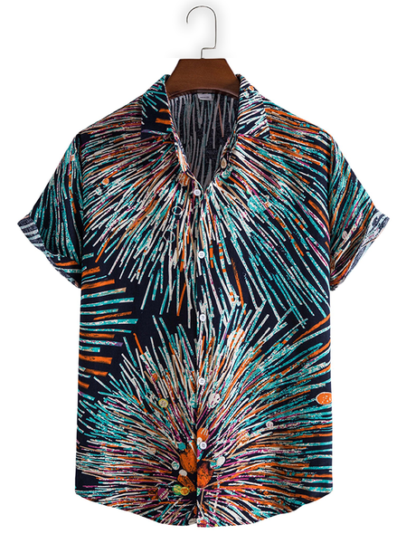 

Cotton Linen Botanical Floral Print Lapel Cozy Linen Shirt, As picture, Blouses&Shirts