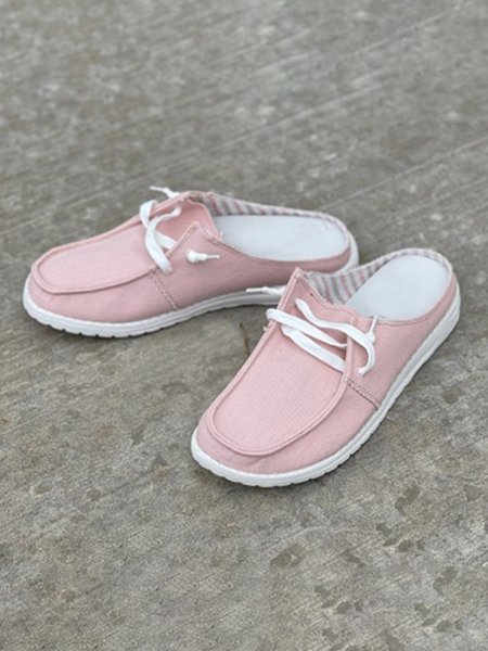 

Plain Color Casual Lace Up Muller Canvas Shoes, Pink, Flats