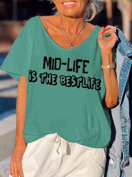 

Lilicloth x Joy B Mid-Life is the best Life Slogan T-shirt, Green, T-shirts