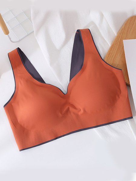 

JFN Comfortable Breathable Seamless Sleeping Underwear Plus Size, Brick red, Bra & Bra Sets