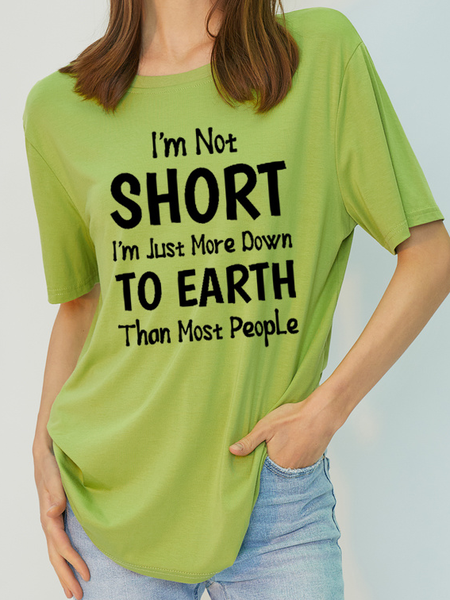 

I Am Not Short I Am Just More Down to Earth Funny Sayings Vacation Crew Neck Antimicrobial Bamboo Fabric Short Sleeve T-Shirt, Green, T-shirts