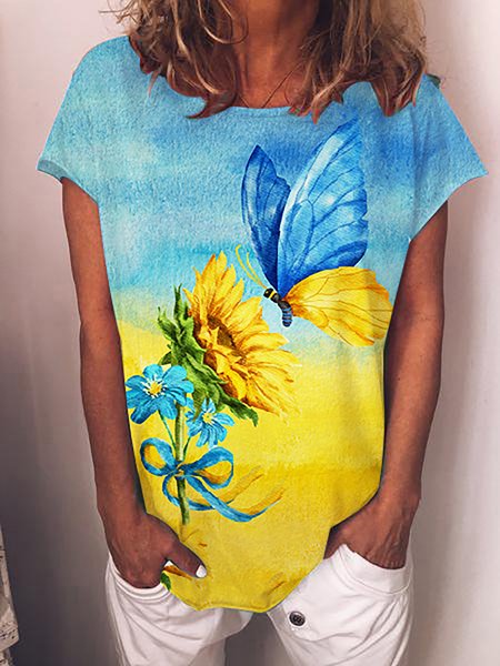 

Sunflower Design Casual Short Sleeve T-Shirt, Yellow, T-Shirts