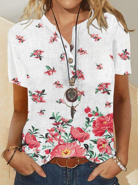 

Floral Regular Fit Short Sleeve Tops, White, Tops