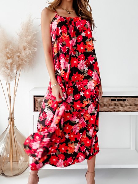 

Casual Printed Cotton Blends Sleeveless Knitting Dresses, As picture, Maxi Dresses