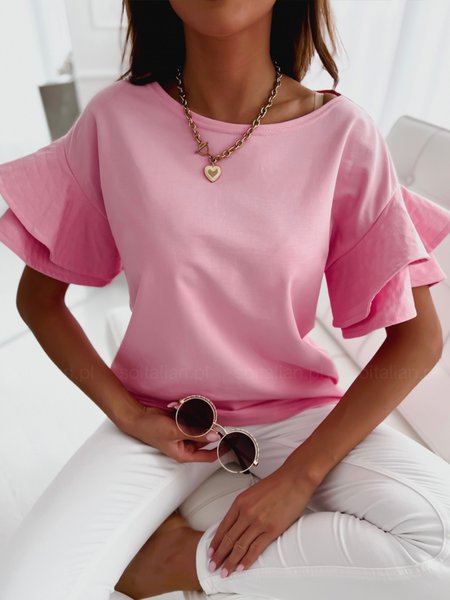 

Simple Regular Fit Crew Neck Short Sleeve T-Shirt, Pink, T-Shirts