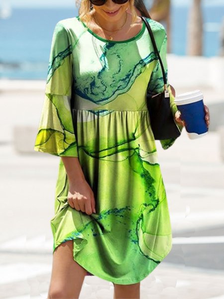 

Casual Ombre Crew Neck Long Sleeve Knit Dress, Green, Dresses