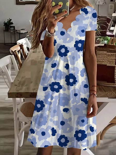 

Vacation V Neck Short Sleeve Knit Dress, Blue, Dresses