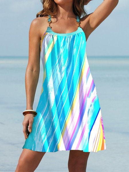 

Striped Vacation Loosen Sleeveless Woven Dresses, Multicolor, Dresses