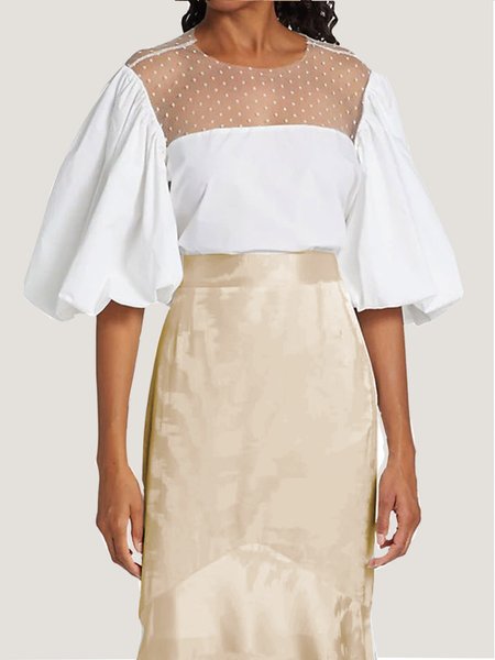 

Simple Puff Sleeve Top, White, Tops