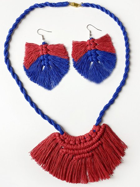 

JFN Boho Independence Day Tassel Necklace Earrings Jewelry Set, Color4, Necklaces