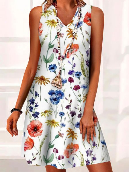 

Floral Casual Loosen Short Sleeve Woven Dress, White, Dresses