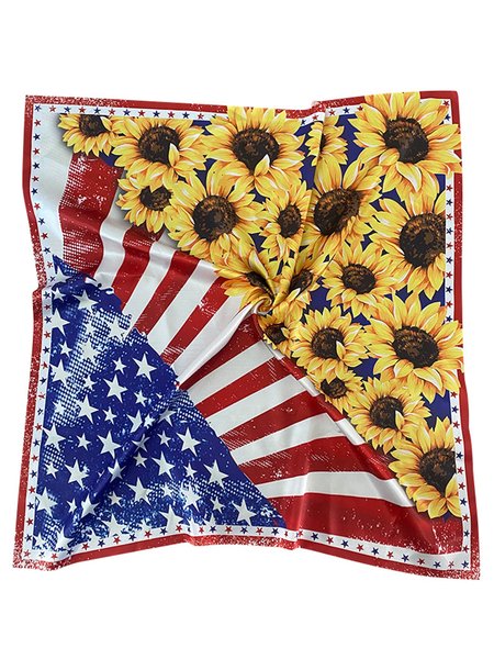 

JFN July 4th American Flag Print Square Scarf Sunflower Ladies Scarf, As picture, Women Scarves & Shawls