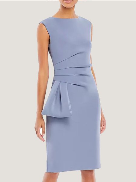 

Bow Crew Neck Sleeveless Fitted Knitting Dress, Blue, Midi Dresses