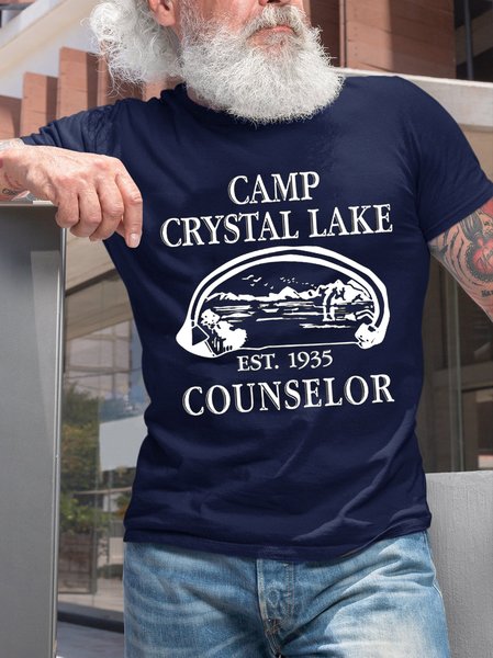 

Camp Crystal Lake Funny Crew Neck T-shirt, Purplish blue, T-shirts