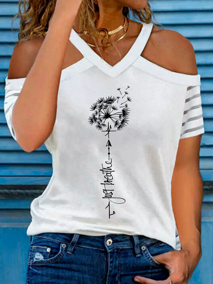 

Casual V Neck Loosen Short Sleeve Tops, White, Tops