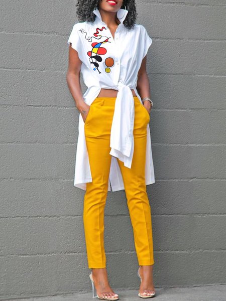 

Abstract Vacation Short Sleeve Blouse, White, Blouses and Shirts
