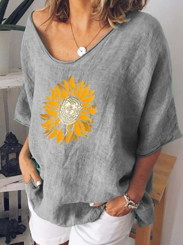 

Regular Fit Cotton Short Sleeve Tops, Gray, Shirts & Blouses