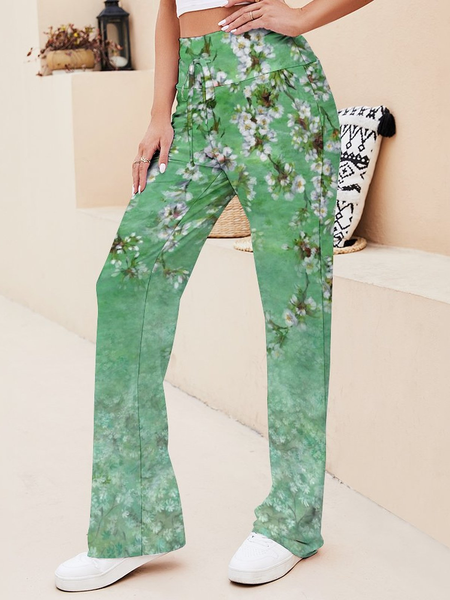 

Floral Loosen Pants, Green, Pants