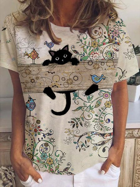 

Casual Floral Printed Short Sleeve T-Shirt, Multicolor, T-Shirts