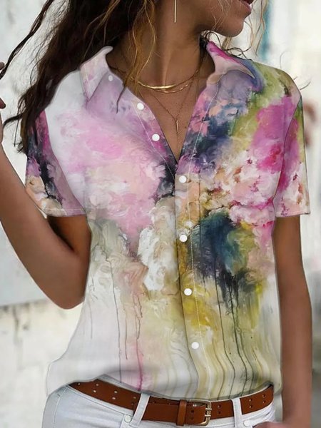 

Floral Boho Short Sleeve Blouse, As picture, Blouses