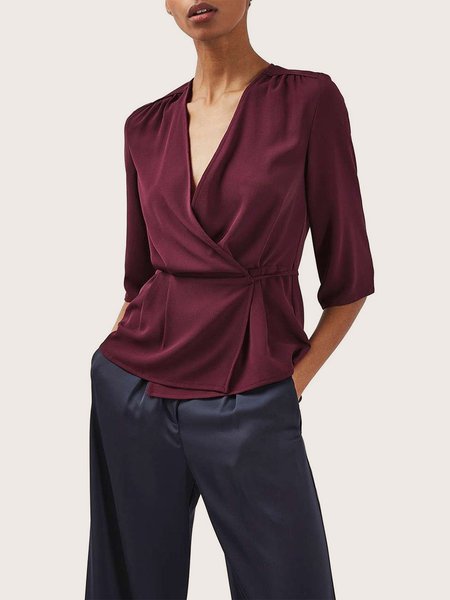 

Regular Fit Simple Plain Short Sleeve Top, Wine red, Tops