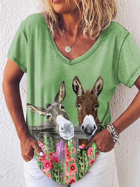 

Floral Casual Regular Fit Short Sleeve T-Shirt, Green, Tops