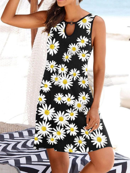

Casual Crew Neck Floral Sleeveless Knitting Dresses, Black, Dresses