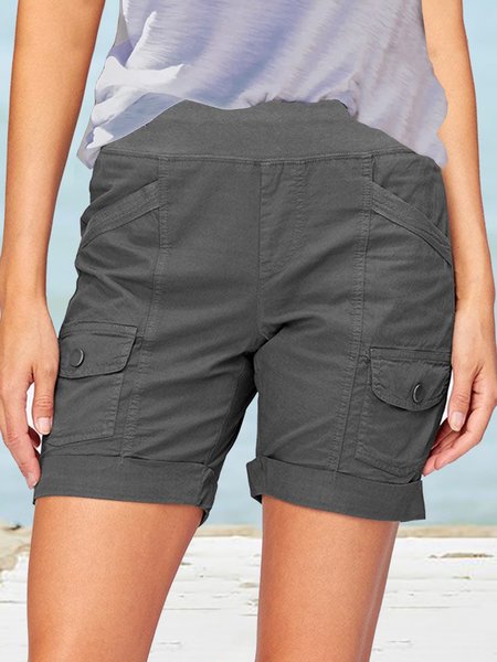 

Pockets Cotton Regular Fit Shorts, Gray, Bottoms