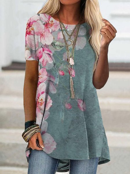 

Cotton Blends Short Sleeve T-Shirt, Flower, T-Shirts