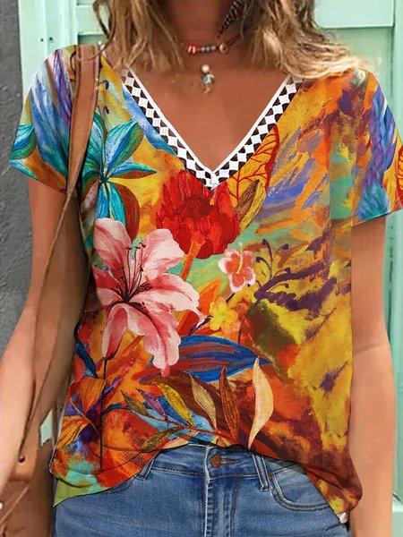 

Casual Printed Loosen Short Sleeve T-Shirt, As picture, T-Shirts