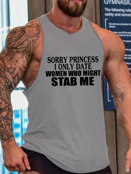 

orry Princess I Only Date Women Who Might Stab Me Sleeveless Crew Neck Knit, Gray, Tank Tops
