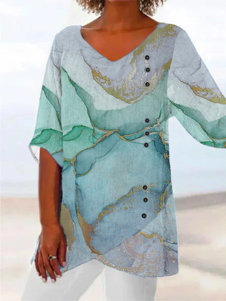 

Plus size Casual Abstract Printed Tops, Blue, Tops