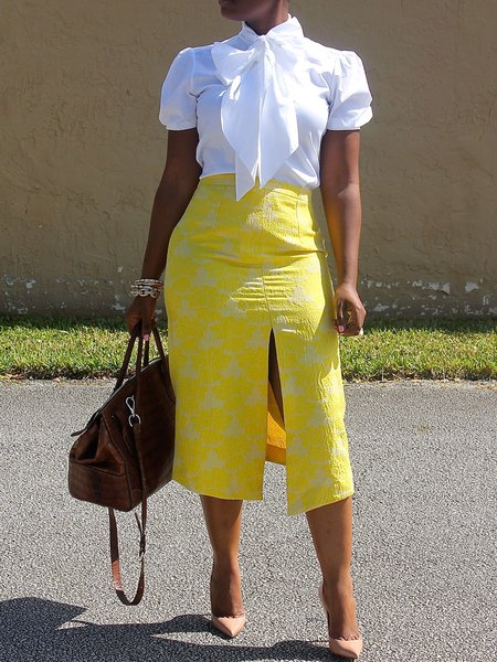 

Tie Neck Puff Sleeve Blouse, White, Blouses and Shirts