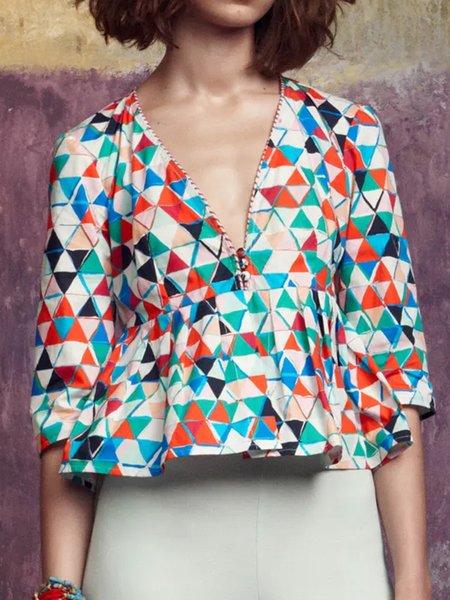 

Casual Regular Fit Geometric Half Sleeve Tops, Multicolor, Tops