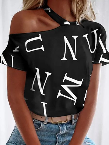 

Loosen Casual Short Sleeve T-Shirt, Black, T-Shirts
