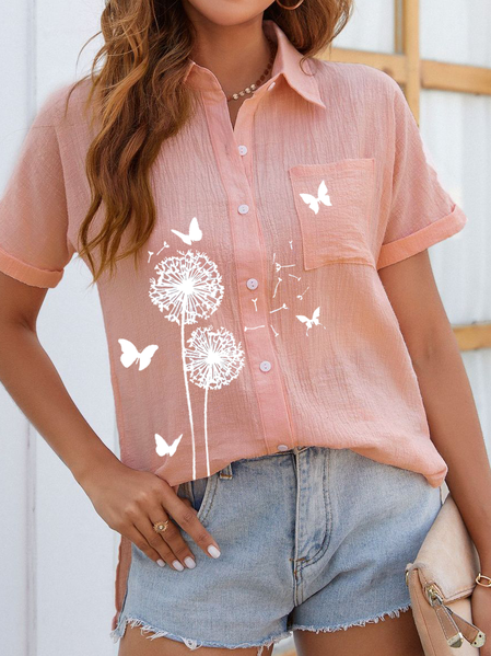 

Shirt Collar Short Sleeve Blouse, Pink, Blouses & Shirts