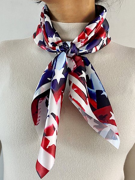 

July 4th American Flag Print Soft Silk Scarf Square Satin Cloth, As picture, Scarves&Gloves