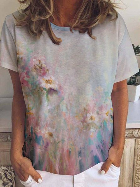 

Vintage Crew Neck Short Sleeve T-Shirt, As picture, T-shirts