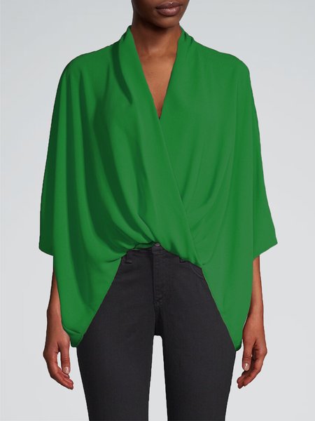 

Simple Cross Front Solid Loosen Top, Green, Tops
