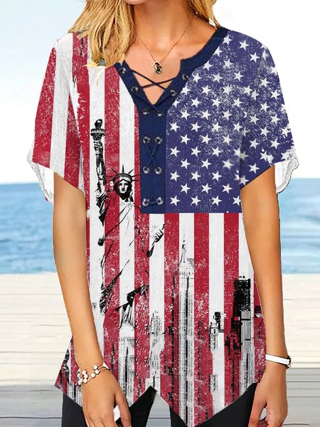 

Independence Day Flag Print Irregular Hem Top, Blue, Shirts & Blouses