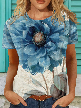 

Floral Short Sleeve T-Shirt, Blue, T-Shirts