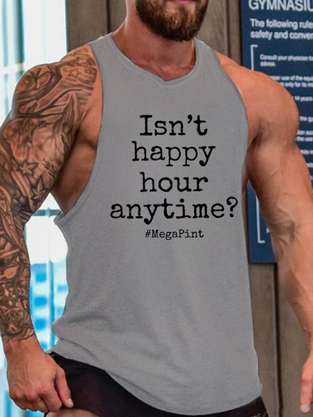 

Isn't Happy Hour Anytime Mega Pint Crew Neck Sleeveless Knit, Gray, Tank Tops